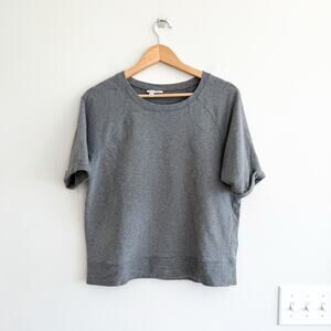 Halogen Crew Neck Cropped Stretch Short Sleeve Sweatshirt Tee Gray L